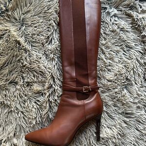 Chic Brown Leather Heeled Boots